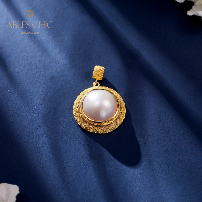 Solitaire Mabe Pearl Braided Pendant 5939