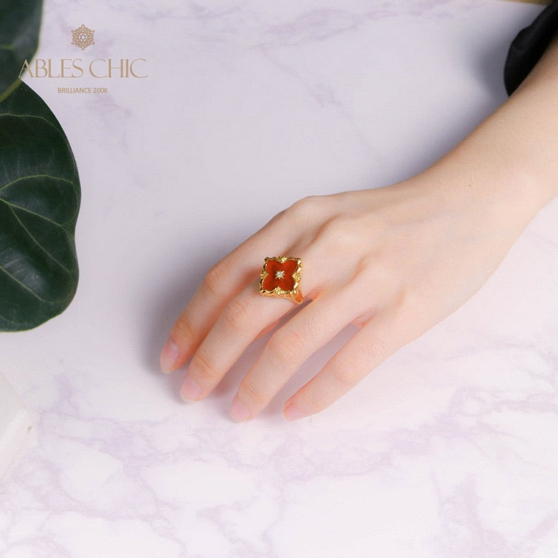 Agate Clover Fretwork Ring 5079