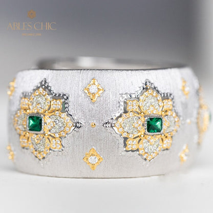 Dense Fretwork Emerald Floral Bracelet 5232