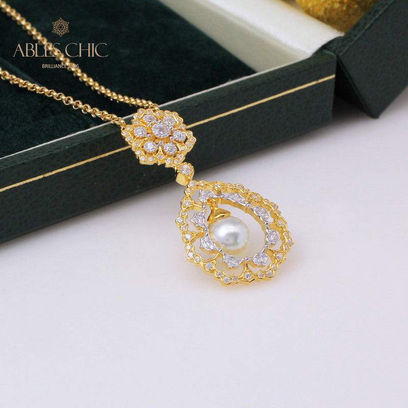 Filigree Teardrop Pearl Necklace 6275
