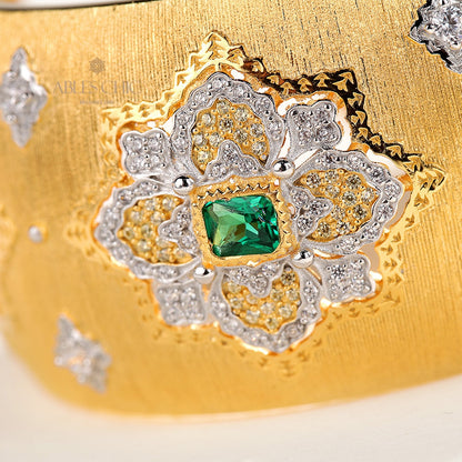 Dense Fretwork Emerald Floral Bracelet 5228