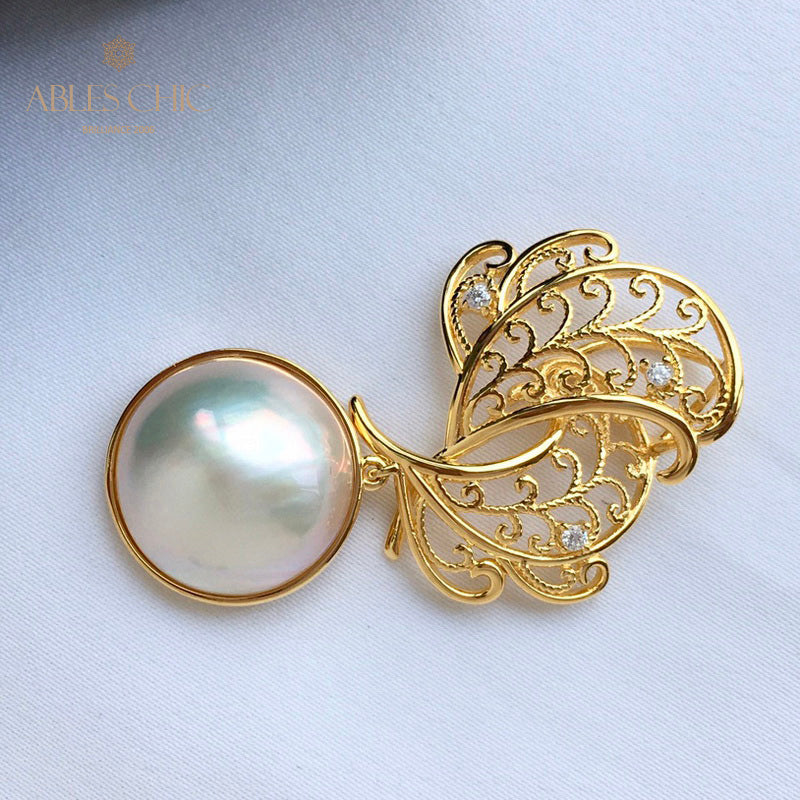 Mabe Pearl Filigree Leaf Pendant 5820