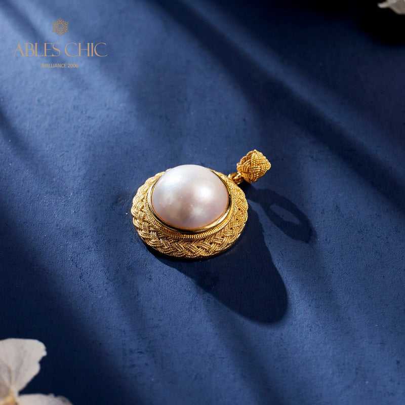 Solitaire Mabe Pearl Braided Pendant 5939