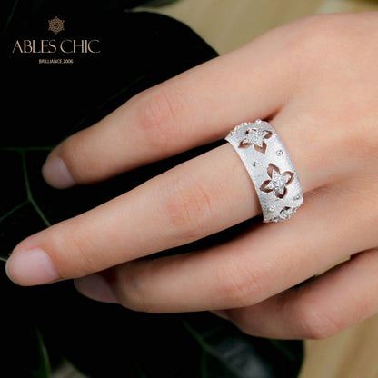 Silky CZ Clovers Floral Ring 5719