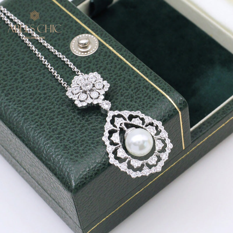 Filigree Teardrop Pearl Necklace 6275