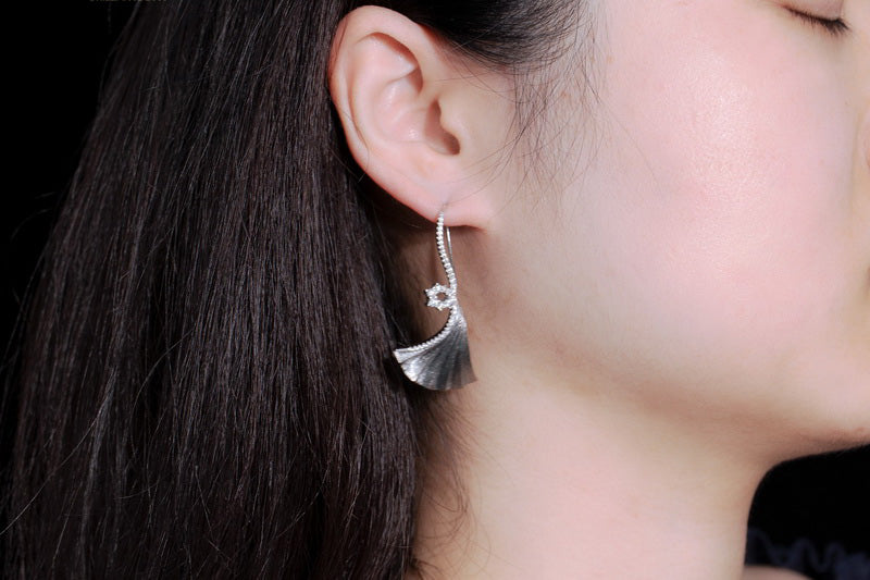 Fabric Element Ginkgo Leaf Earrings 5450