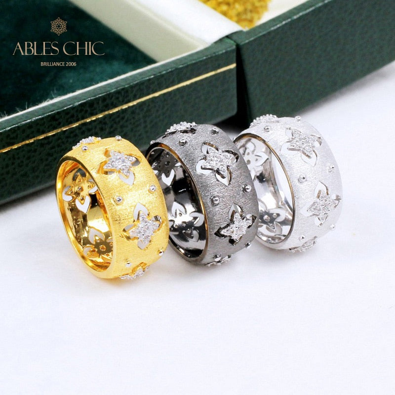 Silky CZ Clovers Floral Ring 5571