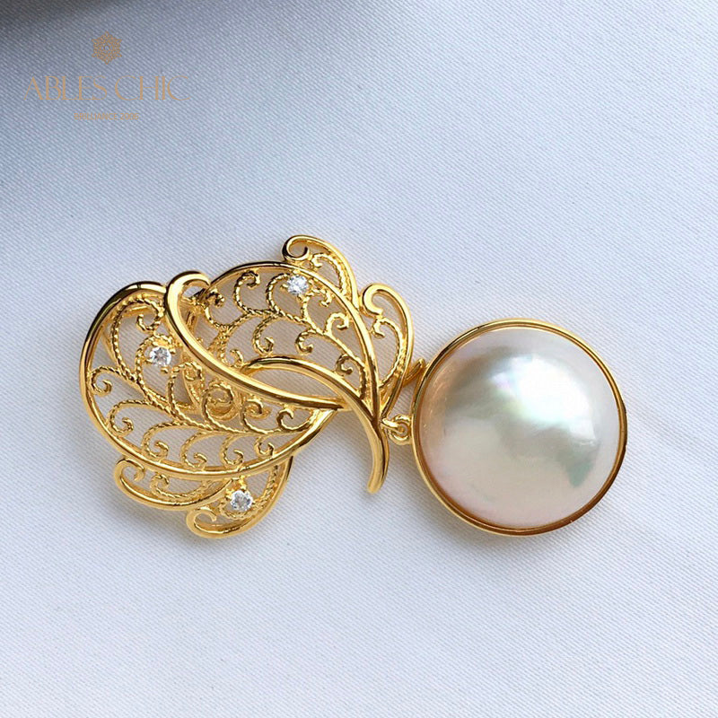 Mabe Pearl Filigree Leaf Pendant 5820