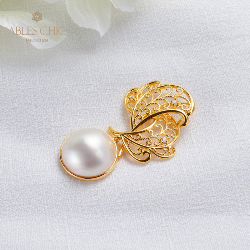 Mabe Pearl Filigree Leaf Pendant 5820
