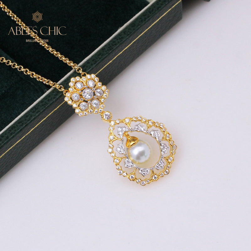 Filigree Teardrop Pearl Necklace 6275