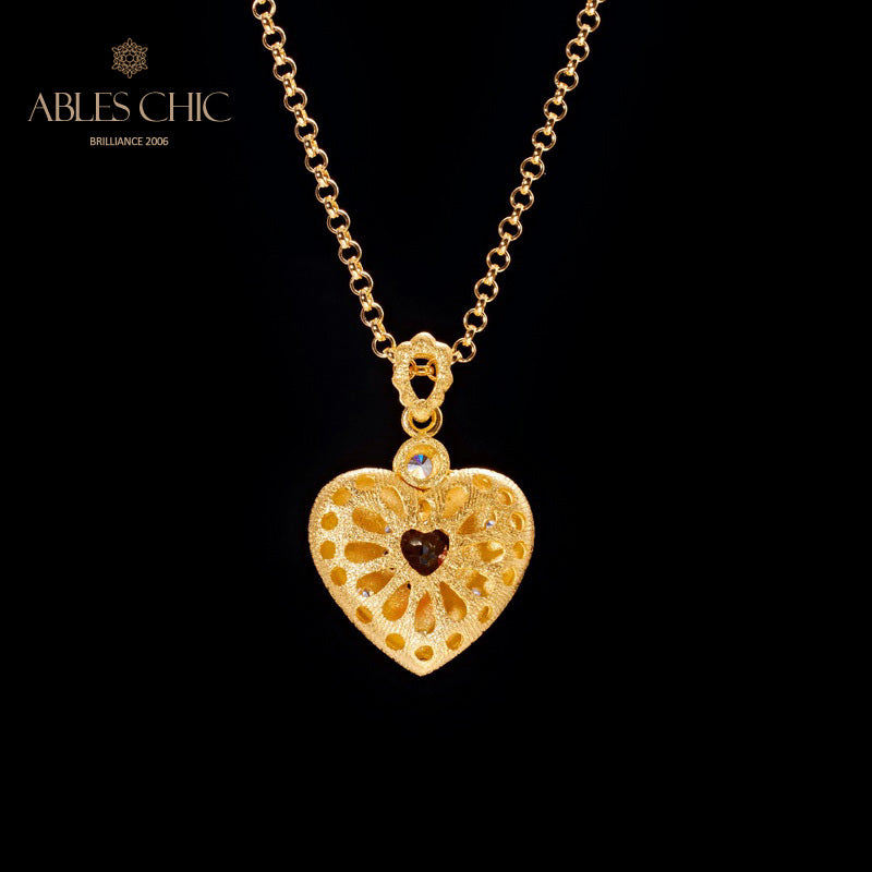 Fabric Pattern Heart Charm Necklace 5849