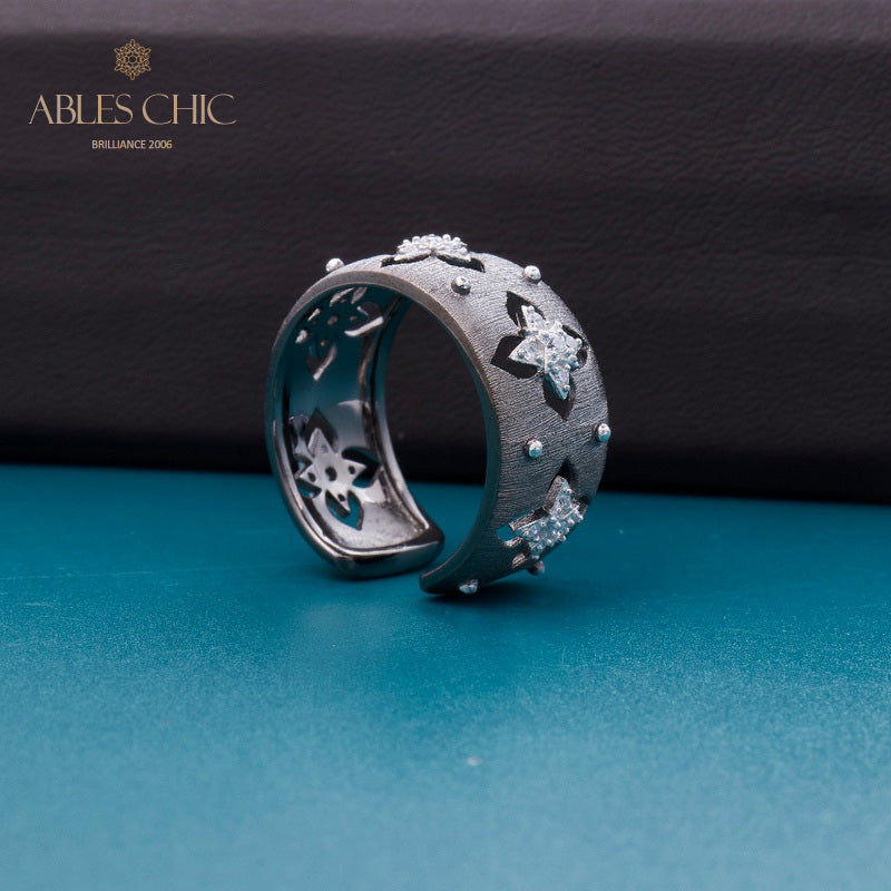 Silky CZ Clovers Floral Ring 5706