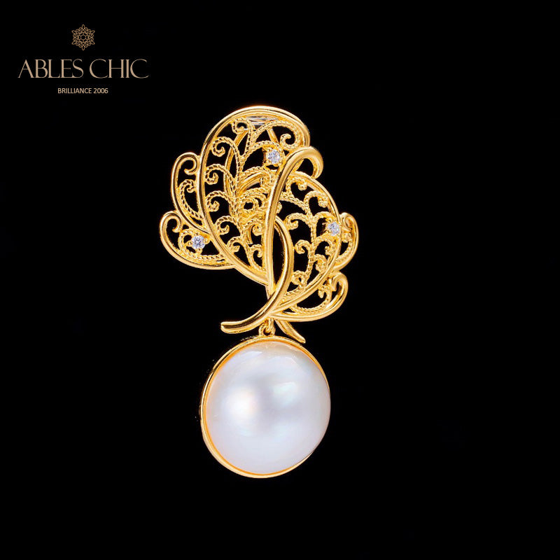 Mabe Pearl Filigree Leaf Pendant 5820