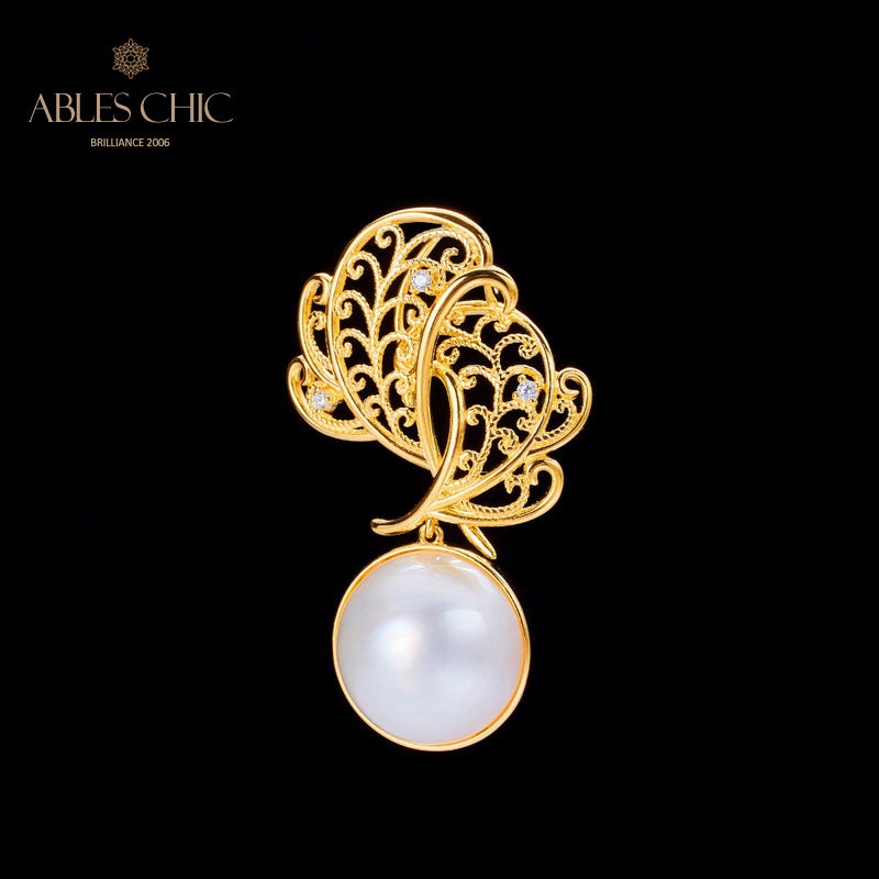 Mabe Pearl Filigree Leaf Pendant 5820