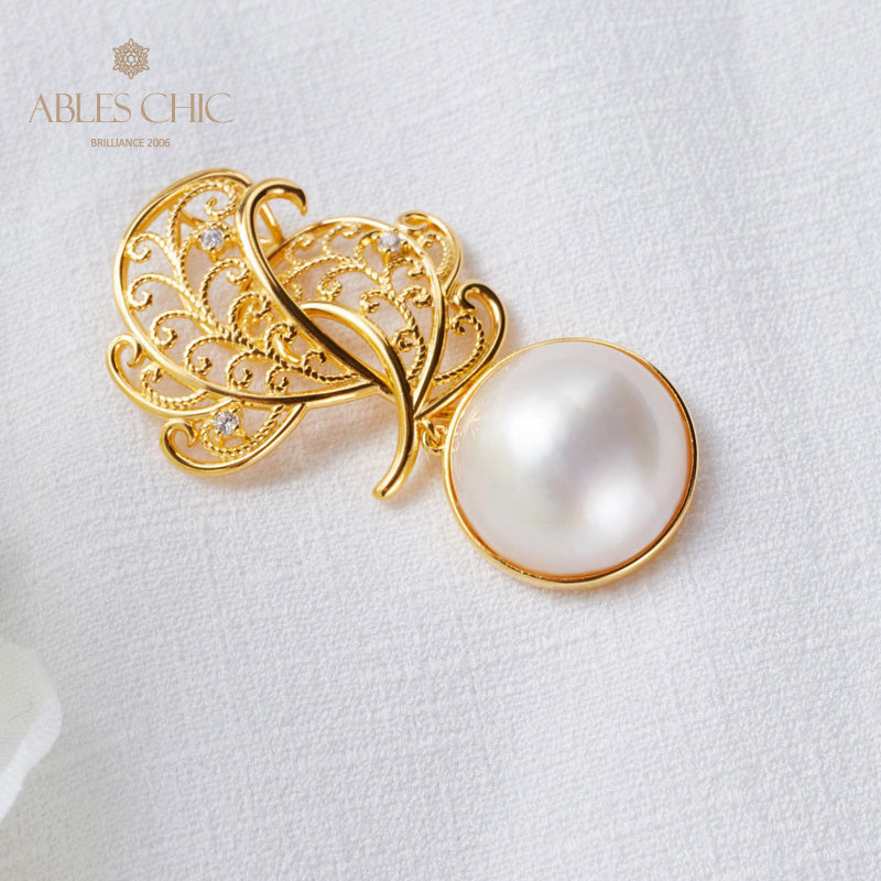Mabe Pearl Filigree Leaf Pendant 5820