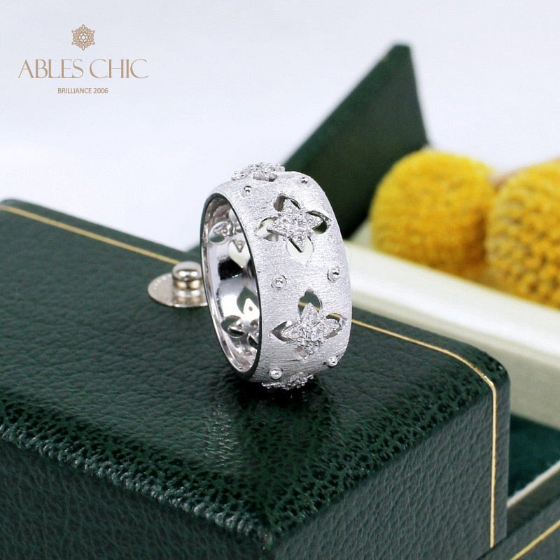 Silky CZ Clovers Floral Ring 5571