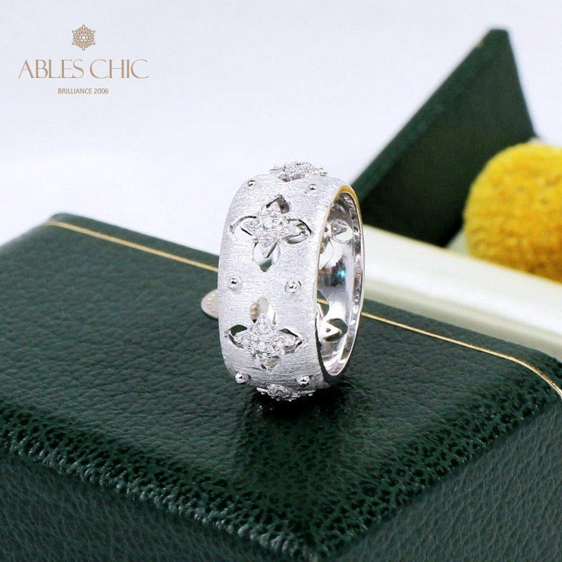 Silky CZ Clovers Floral Ring 5571