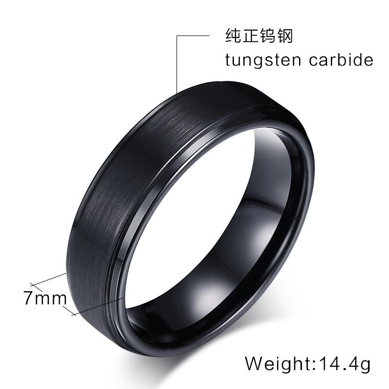 Black Tungsten Band Brushed Center Steps Engagement Ring Wholesale 7mm - Ables Mall