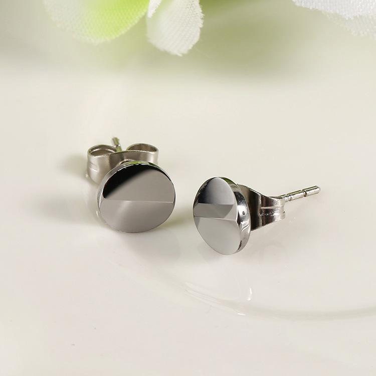 White Tungsten Carbide 2 Half Facets Round Stud Post Earrings Wholesale - Ables Mall