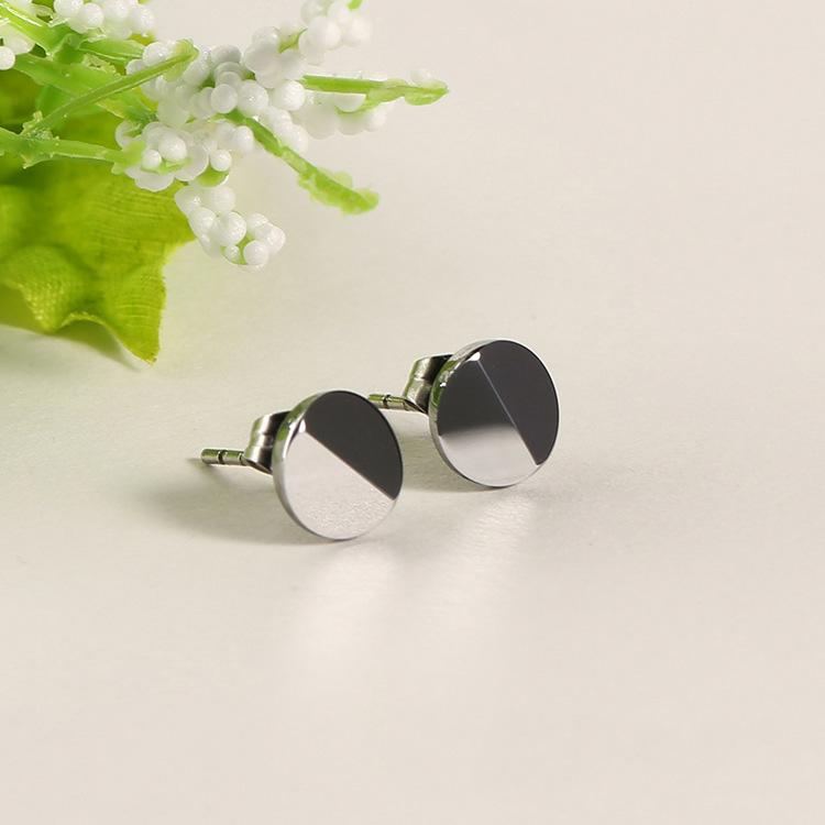 White Tungsten Carbide 2 Half Facets Round Stud Post Earrings Wholesale - Ables Mall