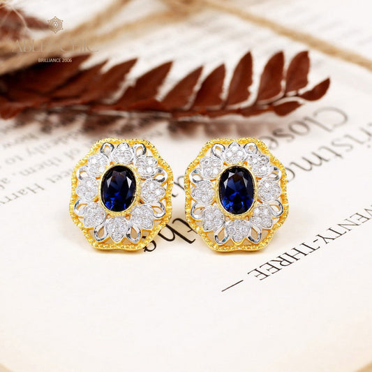 Oval Sapphire Floral Filigree Earrings 5531