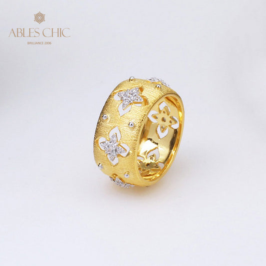 Silky CZ Clovers Floral Ring 5056
