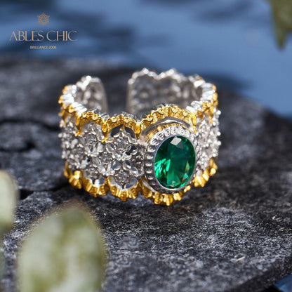 Emerald Lacy Floral Ring 6071