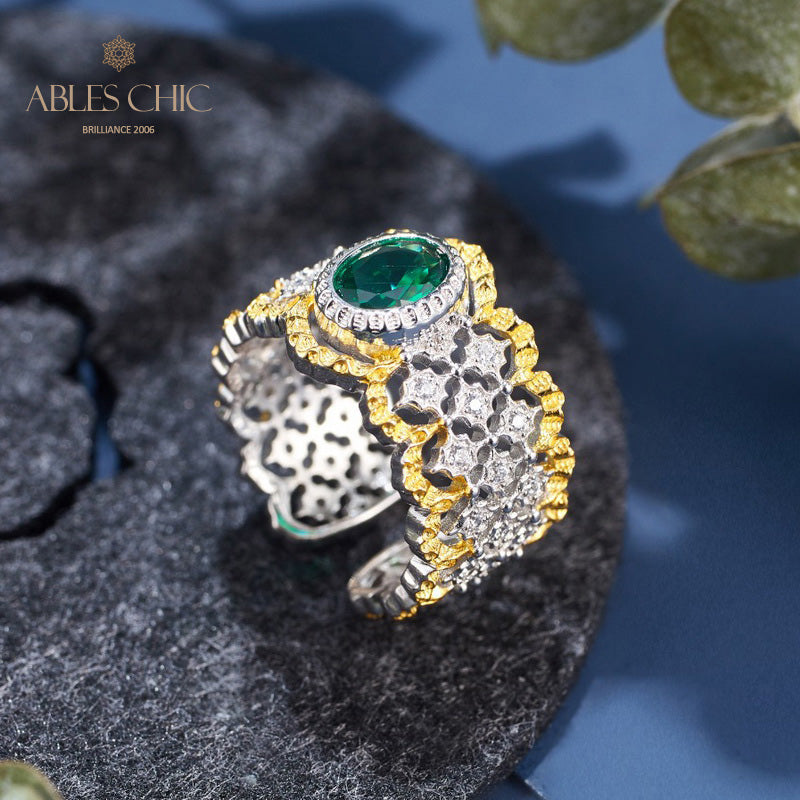 Emerald Lacy Floral Ring 6071