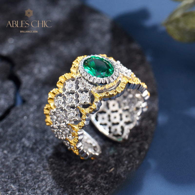 Emerald Lacy Floral Ring 6071