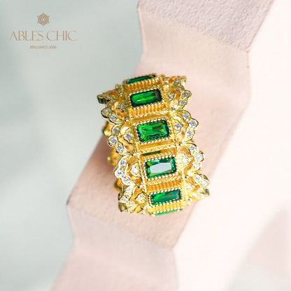 Emerald Fretwork Floral Open Ring 6046