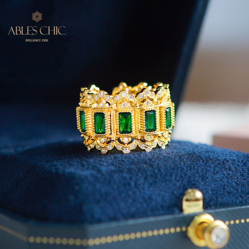 Emerald Fretwork Floral Open Ring 6046