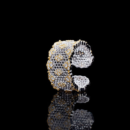 Lacy Honeycomb Floral Open Ring 6029