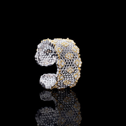 Lacy Honeycomb Floral Open Ring 6029