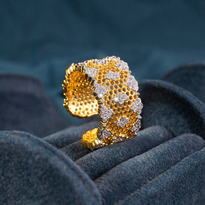 Lacy Honeycomb Floral Open Ring 5996