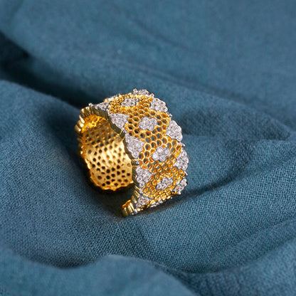 Lacy Honeycomb Floral Open Ring 5996