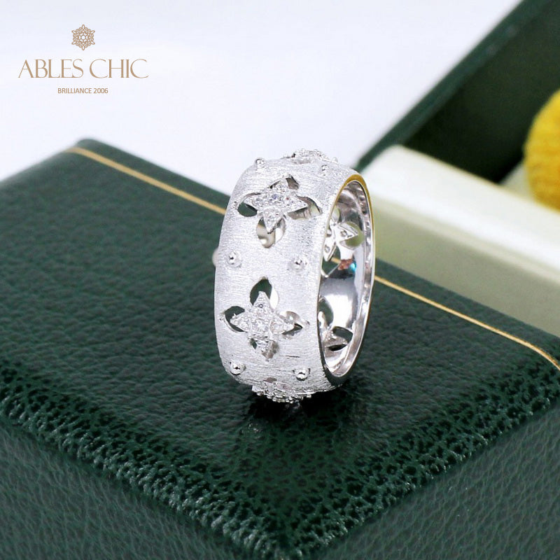 Silky CZ Clovers Floral Ring 5571