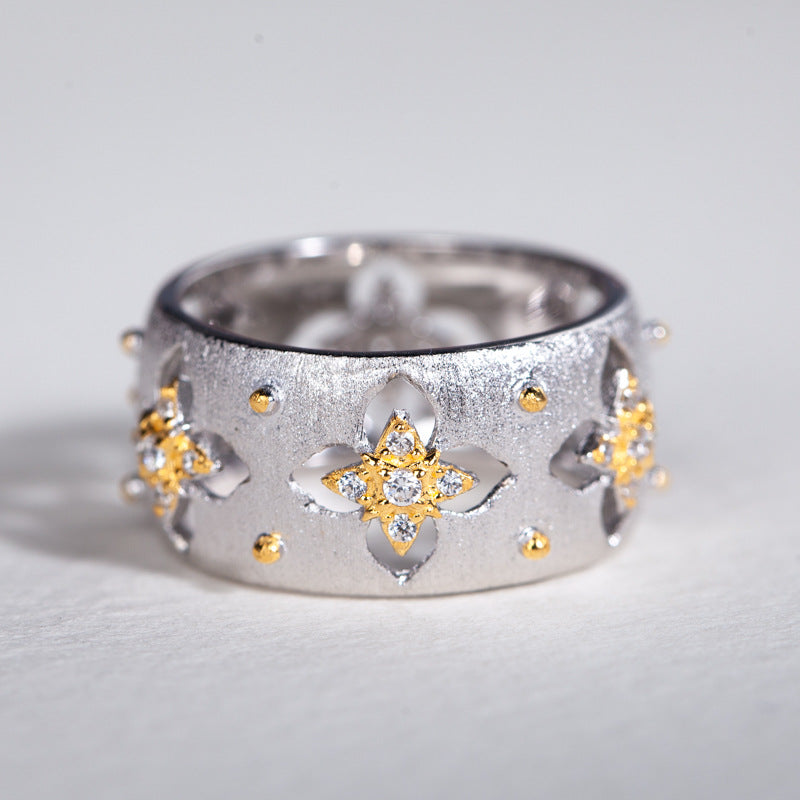 Silky CZ Clovers Floral Ring 5571