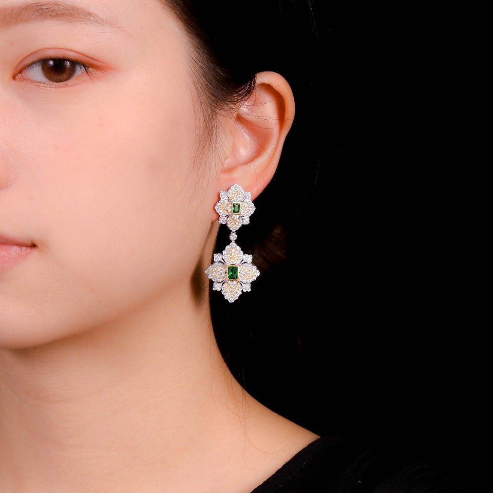 Emerald Clover Floral Earrings 5057