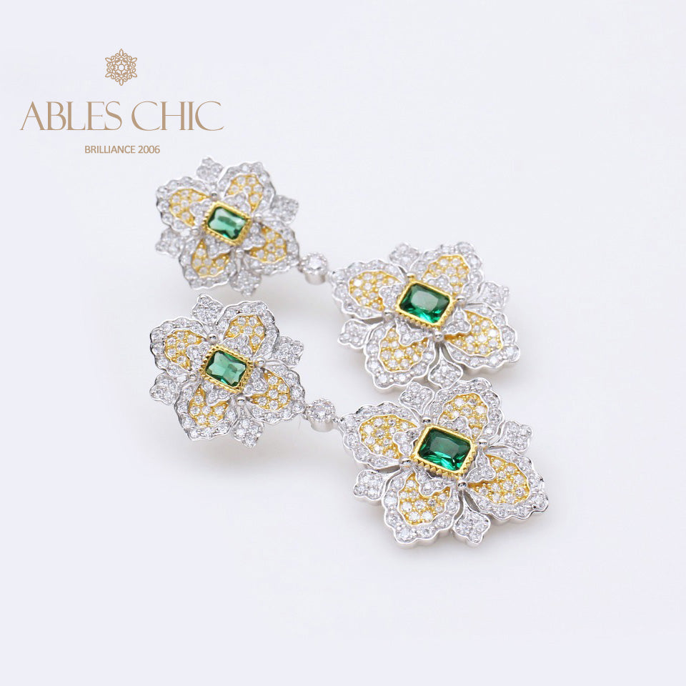 Emerald Clover Floral Earrings 5057