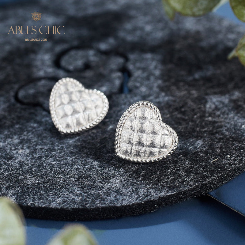 Boucles d'oreilles coeur motif tissu 6076