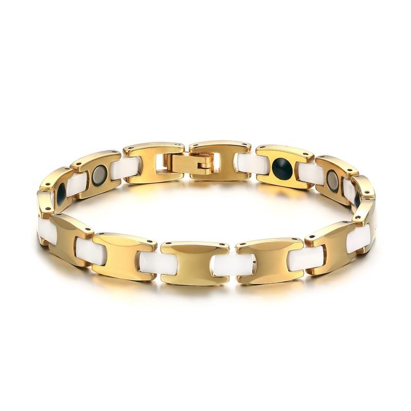 Gold Tungsten Carbide Tennis Bracelet With White Ceramic Links Therapy For Her Wholesale Plated 8mm - Ables Mall