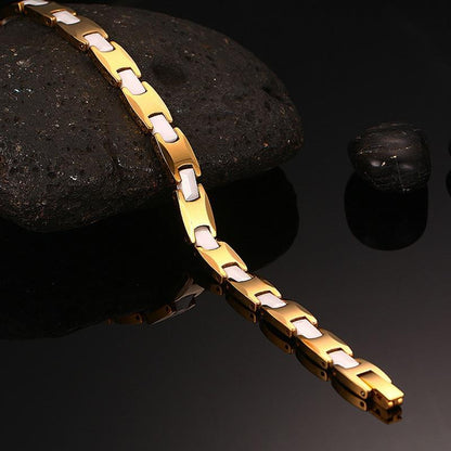Gold Tungsten Carbide Tennis Bracelet With White Ceramic Links Therapy For Her Wholesale Plated 8mm - Ables Mall