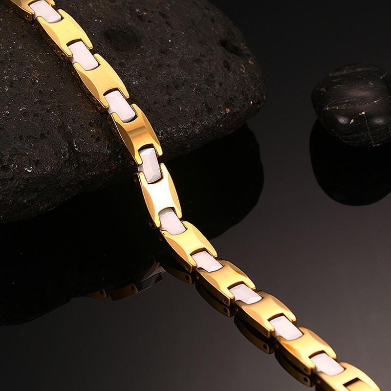 Gold Tungsten Carbide Tennis Bracelet With White Ceramic Links Therapy For Her Wholesale Plated 8mm - Ables Mall