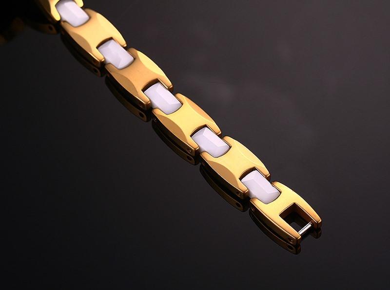 Gold Tungsten Carbide Tennis Bracelet With White Ceramic Links Therapy For Her Wholesale Plated 8mm - Ables Mall