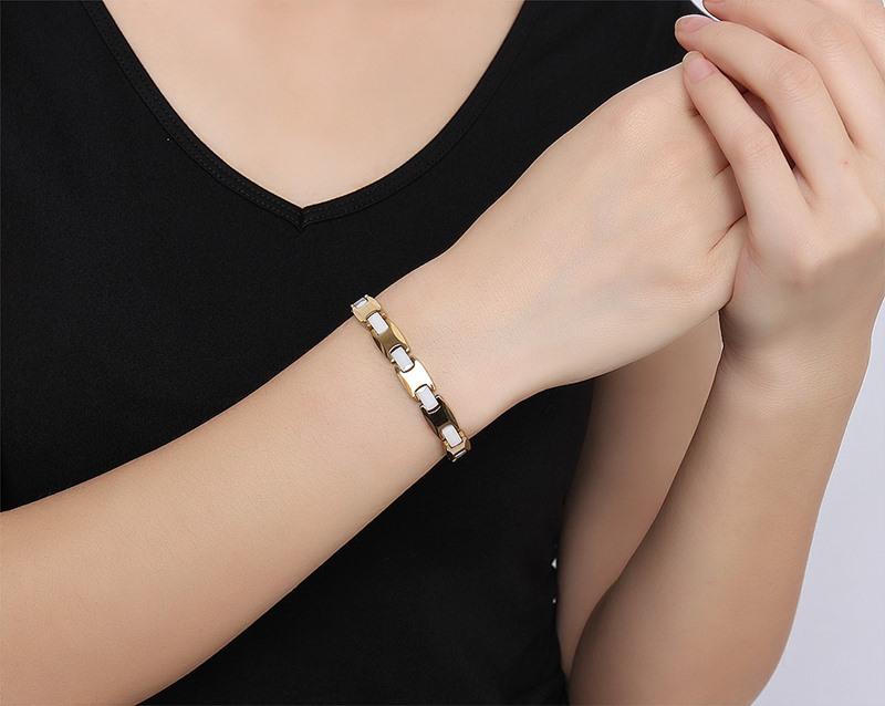 Gold Tungsten Carbide Tennis Bracelet With White Ceramic Links Therapy For Her Wholesale Plated 8mm - Ables Mall