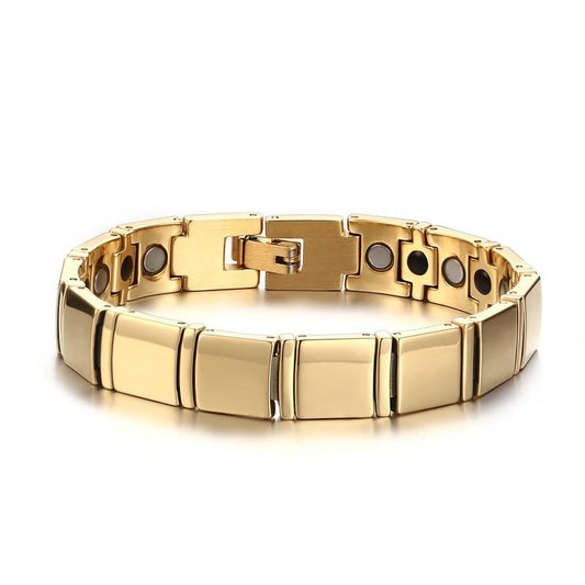 Gold Tungsten Carbide Square Links Tennis Bracelet With Magnetic Beads Therapy Wholesale Plated 11mm - Ables Mall