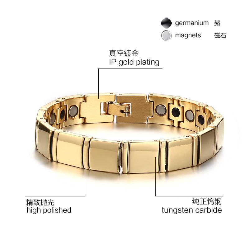 Gold Tungsten Carbide Square Links Tennis Bracelet With Magnetic Beads Therapy Wholesale Plated 11mm - Ables Mall