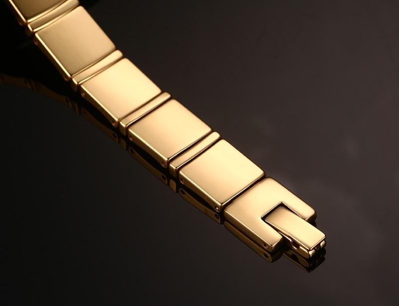 Gold Tungsten Carbide Square Links Tennis Bracelet With Magnetic Beads Therapy Wholesale Plated 11mm - Ables Mall