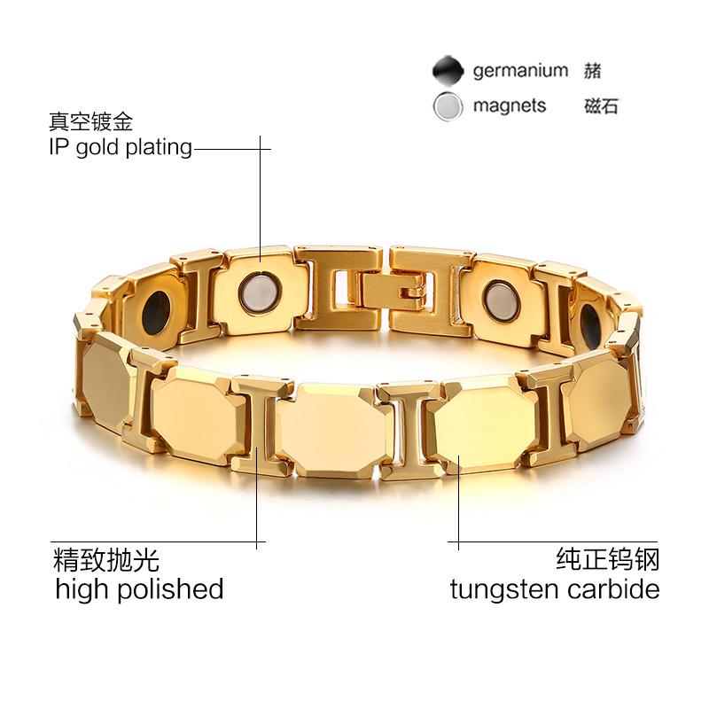 Gold Tungsten Carbide Cushion Links Tennis Bracelet With Magnetic Beads Wholesale Plated 11mm - Ables Mall