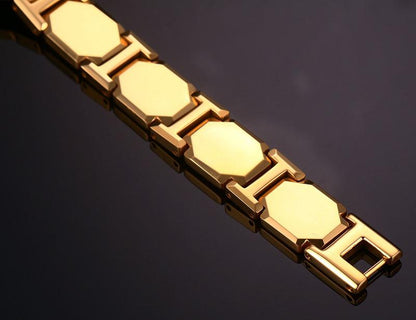 Gold Tungsten Carbide Cushion Links Tennis Bracelet With Magnetic Beads Wholesale Plated 11mm - Ables Mall